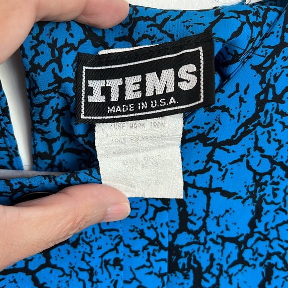 ITEMS VTG 80s Blue Cackle Print Dress Size 6 - Picture 4 of 5